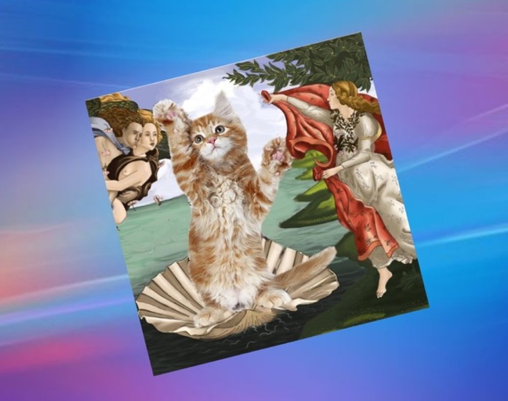 Carte Double Avec Chat La Naissance De Venus D Apres Le Celebre Tableau De Botticelli Un Grand Marche