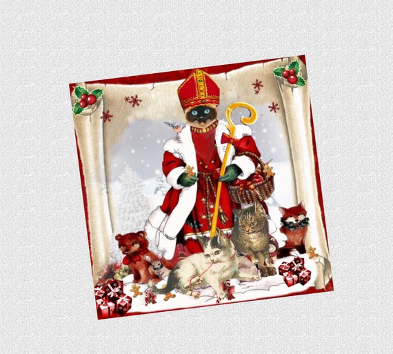 Carte De Voeux Double Avec Chat Avant Noel La Saint Nicolas Un Grand Marche