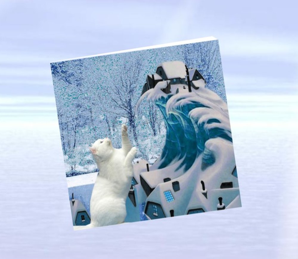 Carte Chat Carte De Voeux Chat Carte D Art Chat Reve De Glace Un Grand Marche