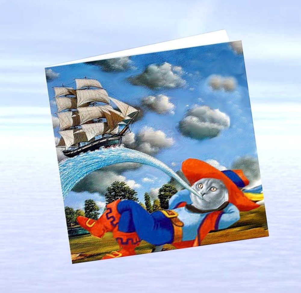 Carte Chat Carte De Voeux Chat Carte D Art Chat Mon Beau Bateau A Voile Un Grand Marche