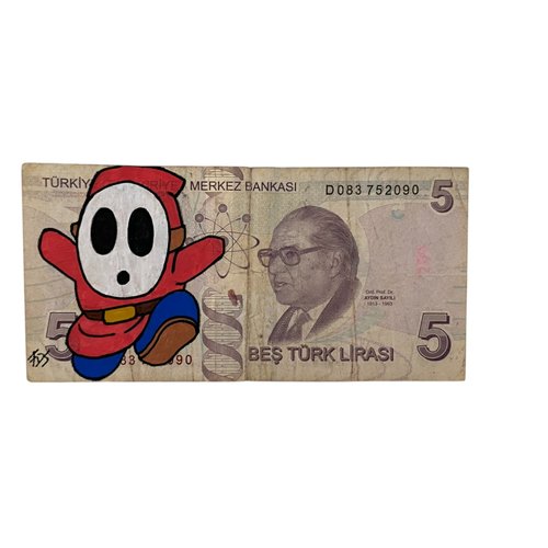 Billet de 5 livres de turquie x dessin de shy guy (super mario)