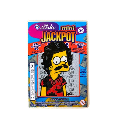 Dessin de bart "escobar" simpson sur un ticket de jeu de grattage