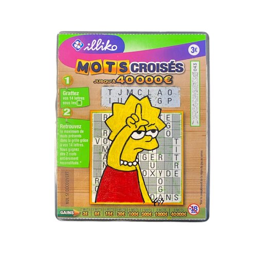 Dessin de lisa simpson sur un ticket de jeu de grattage