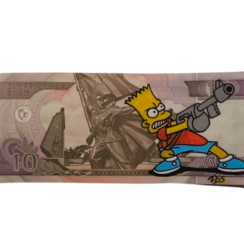 Billet de 10 won de corée du nord x bart simpson
