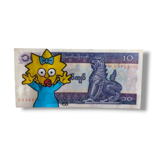 Billet de 10 kyats de birmanie x maggie simpson