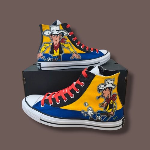 Converse customisées lucky luke – peinture artisanale – taille 42.5