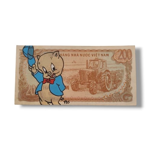 Œuvre originale sur billet – 200 đồng vietnam avec porky pig
