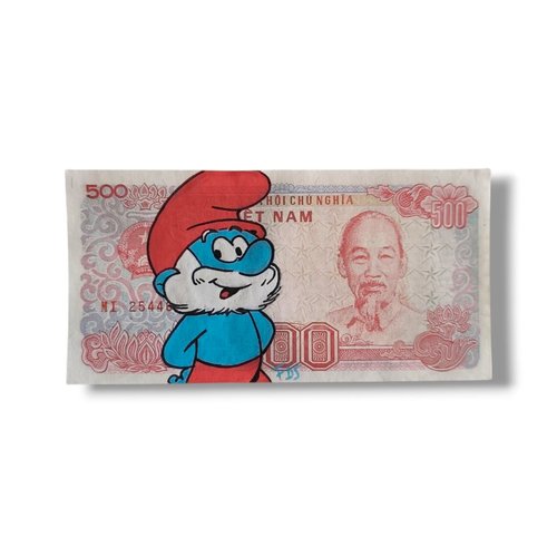 Billet vietnam 500₫ illustré du grand schtroumpf –art déco original