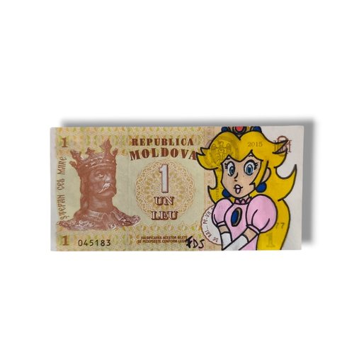 Billet customisé – 1 leu moldave – princesse peach super mario – art unique