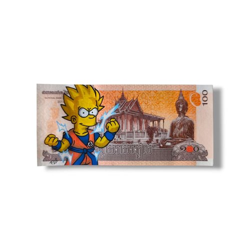 Billet customisé bart simpson version super saiyan – art pop unique
