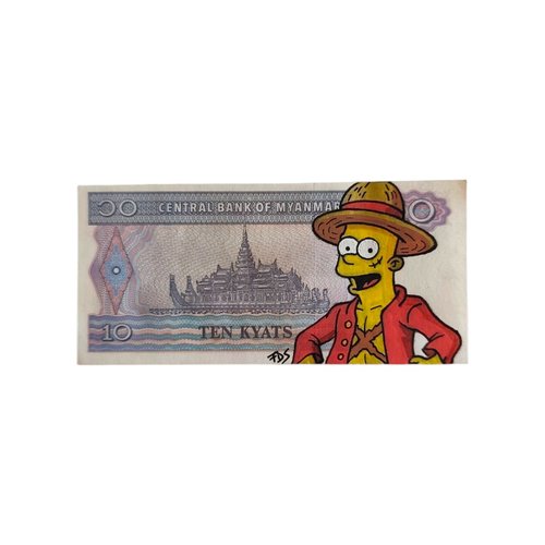 Billet artistique 10 kyats – bart simpson en luffy – pop culture et art urbain