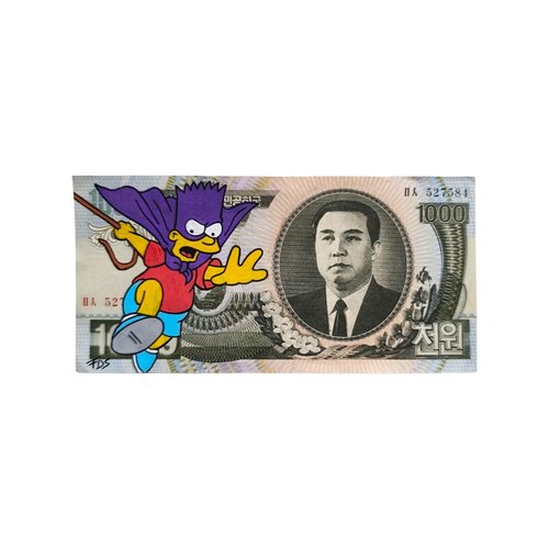 Billet custom coréen 1000 won – bart simpson bartman – création encadrée unique
