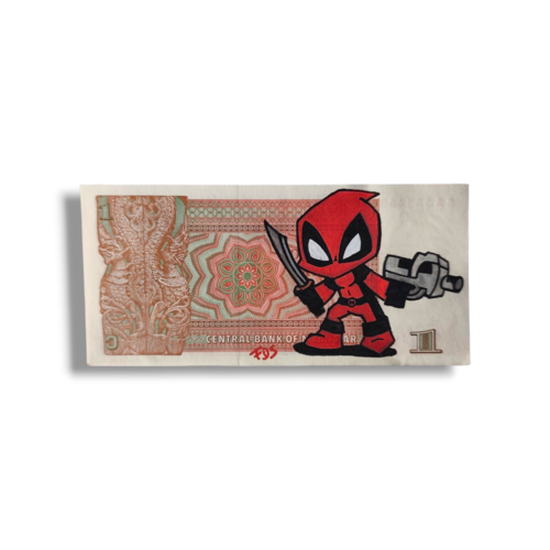 Billet customisé – deadpool version chibi – œuvre unique sur 1 kyat du myanmar