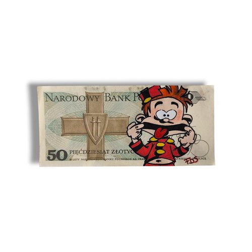 Billet de 50 złoty customisé – le petit spirou – œuvre d’art unique