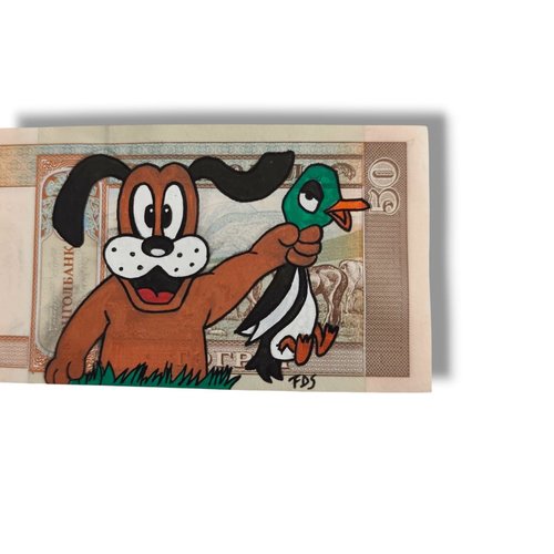 Billet de mongolie 50 tögrög peint – illustration pop art duck hunt – pièce unique