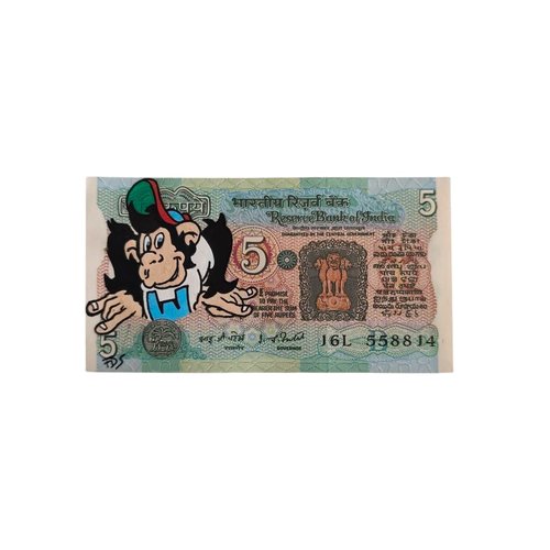 Œuvre d’art sur billet – waikiki peint à la main sur 5 roupies d’inde