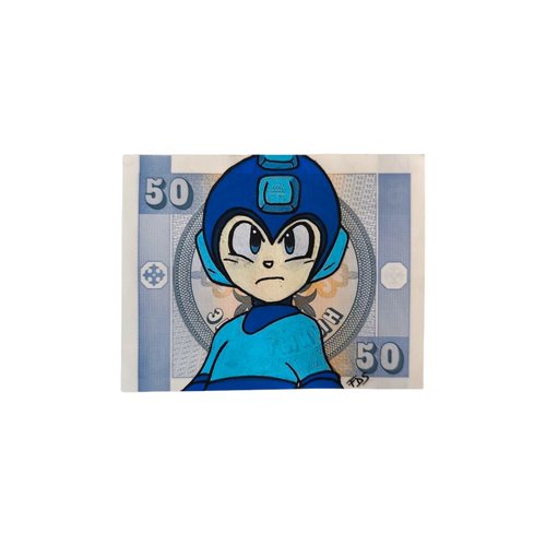 Mega man sur billet du kazakhstan – œuvre originale geek et pop art – fait main