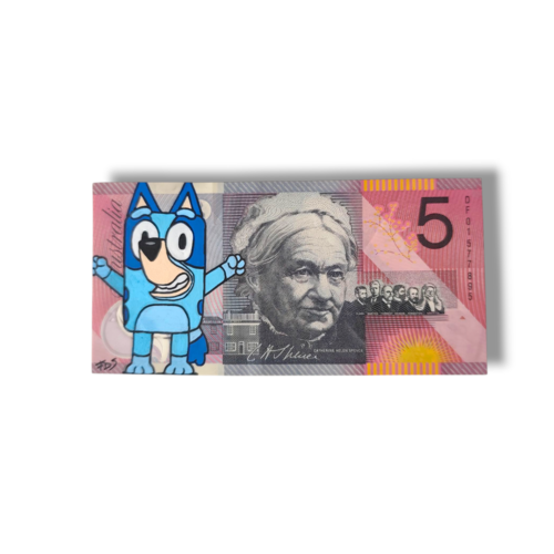 Billet australien 5$ customisé – illustration pop faite main de bluey