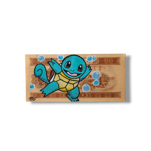 Carapuce pop art sur billet chinois vintage | illustration pokémon – création française originale