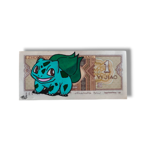Billet ancien customisé – bulbizarre pokémon – œuvre artisanale signée captain currencies