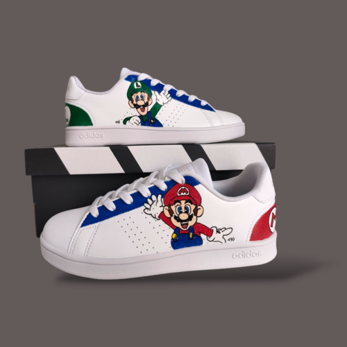 Sneakers adidas artistiques mario & luigi – taille 34 – cadeau de noël unique