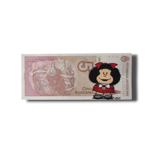 Œuvre originale sur billet d’argentine – mafalda peinte à la main