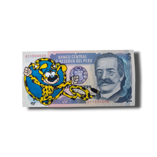 Billet du pérou illustré marsupilami – création originale peinte à la main