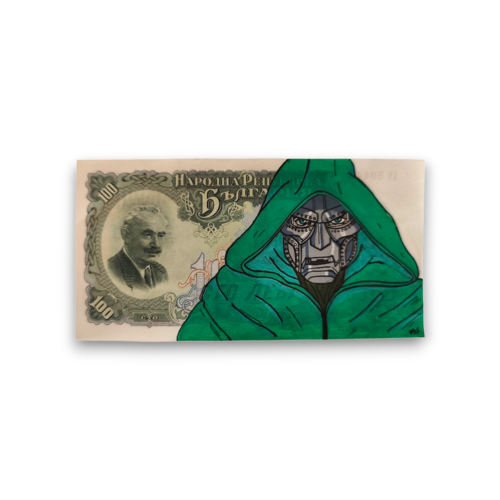 Doctor doom peint à la main sur billet de bulgarie