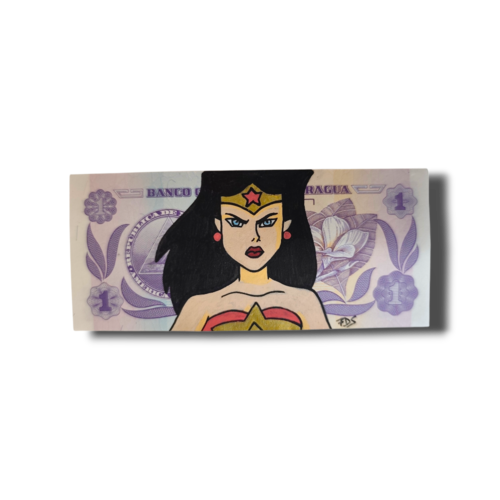 Wonder woman sur billet de banque – œuvre originale unique