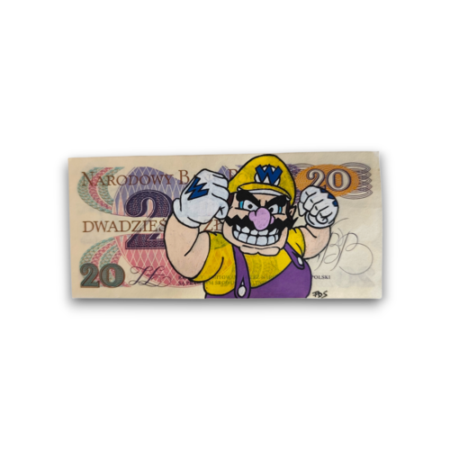 Wario sur billet polonais – œuvre d’art unique nintendo