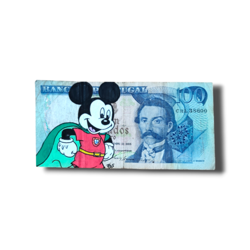 Mickey super-héros sur billet authentique du portugal