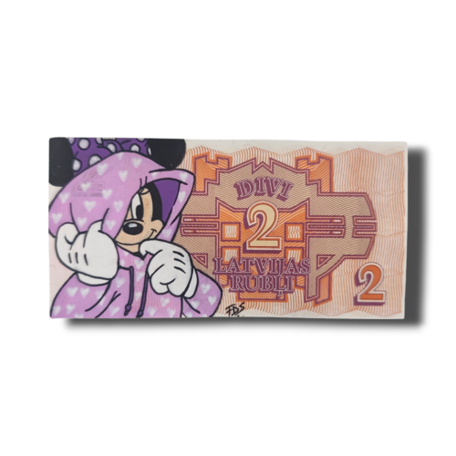 Minnie mouse sur billet de lituanie – billet customisé original – pop art – pièce unique
