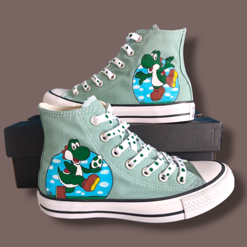 Converse all star customisées yoshi – taille 37 – neuves – pièce unique au monde