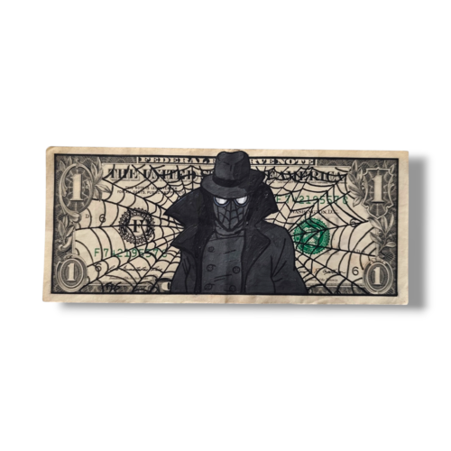 Spider-man noir peint à la main sur véritable billet de 1 dollar