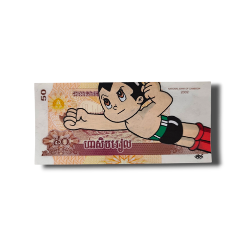 Astro boy sur billet du cambodge – tableau miniature peint à la main