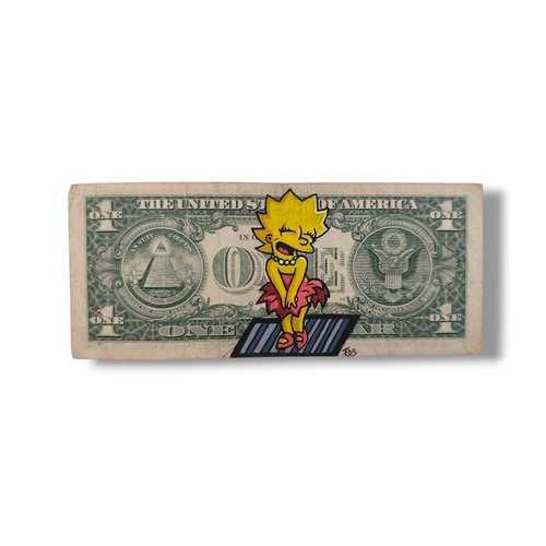 Œuvre unique "lisa marilyn" – peinture pop art sur véritable billet de 1 dollar us