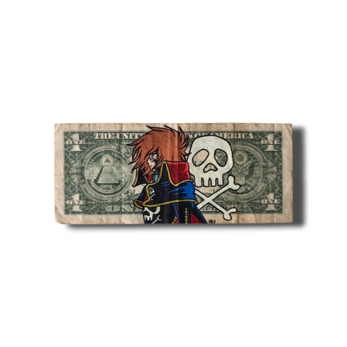 Œuvre originale albator sur authentique billet de 1 dollar – custom art fait main