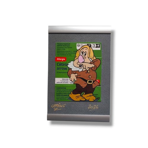 Œuvre originale "atchoum" – peinture sur boîte de médicaments allergie – art dérivé pop culture et upcycling
