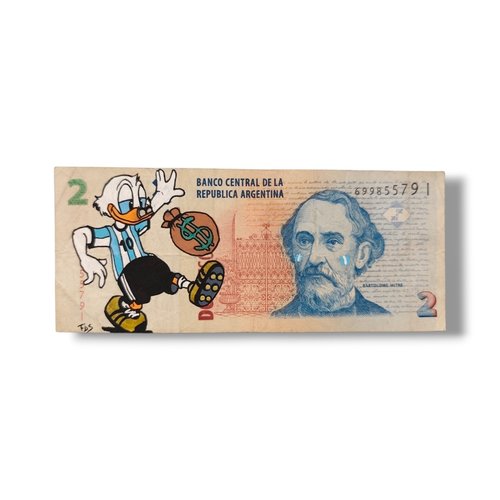 Billet d'argentine customisé "picsou football albiceleste" - pièce unique pop art coupe du monde 2026