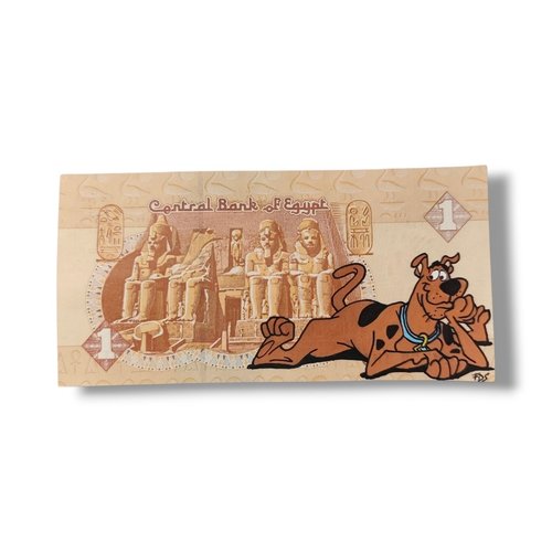 Peinture originale scooby-doo sur véritable billet égyptien – pop art égypte antique
