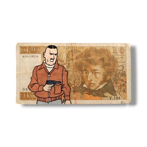 Billet de 10 francs berlioz (1975) revisité – pop art "colonel jorgen" (tintin)