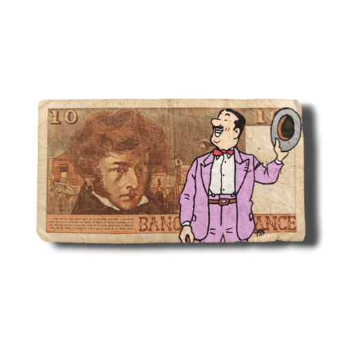 Billet de 10 francs berlioz customisé – séraphin lampion (tintin) – œuvre unique pop art