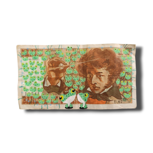 Œuvre originale sur vrai billet de 10 francs berlioz – "les 999 têtards de ken kimura"