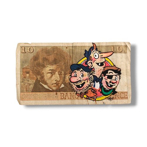 Billet original 10 francs berlioz revisité "les pieds nickelés" - art pop-urbain unique