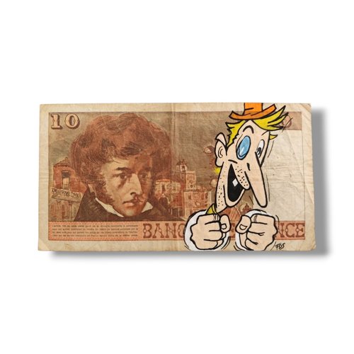 Œuvre originale sur billet de 10 francs – "croquignol" des pieds nickelés