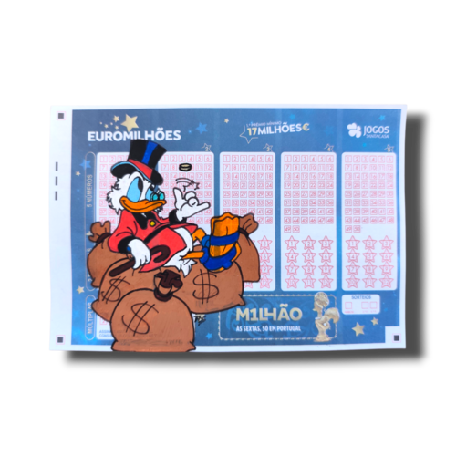 Dessin original picsou pop art fait main sur authentique ticket euromillions