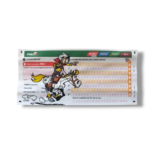Dessin original fait main lucky luke sur authentique ticket de jeu pmu - pop art