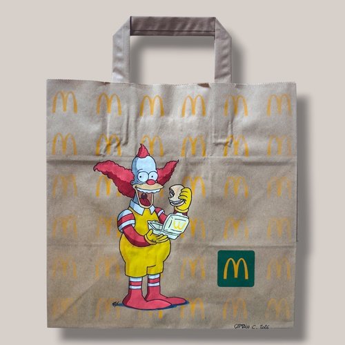 Illustration originale pop art - krusty en ronald mcdonald sur sac mcdo