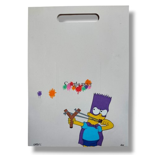 Peinture originale bartman sur sac de luxe saint laurent – déco pop art 43x30cm