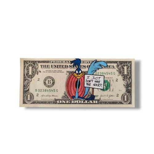 Tableau pop art bip bip fait main sur authentique billet de 1 dollar